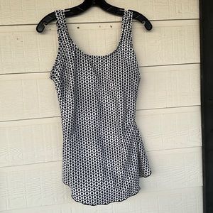 Black and white, one piece swim suit.